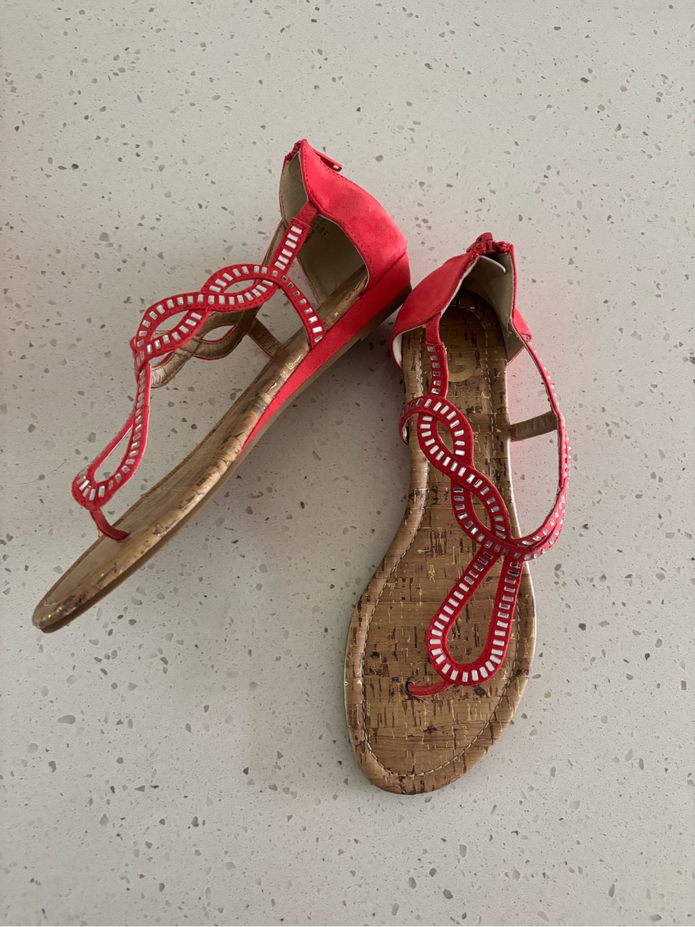 G by Guess Size 9 M Johnny2 Vibrant Orange T-Strap Cork Sandals